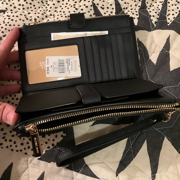 NWT Michael Kors • Double-Zip Saffiano Leather Smartphone Wristlet Wallet(black) - Picture 3 of 6